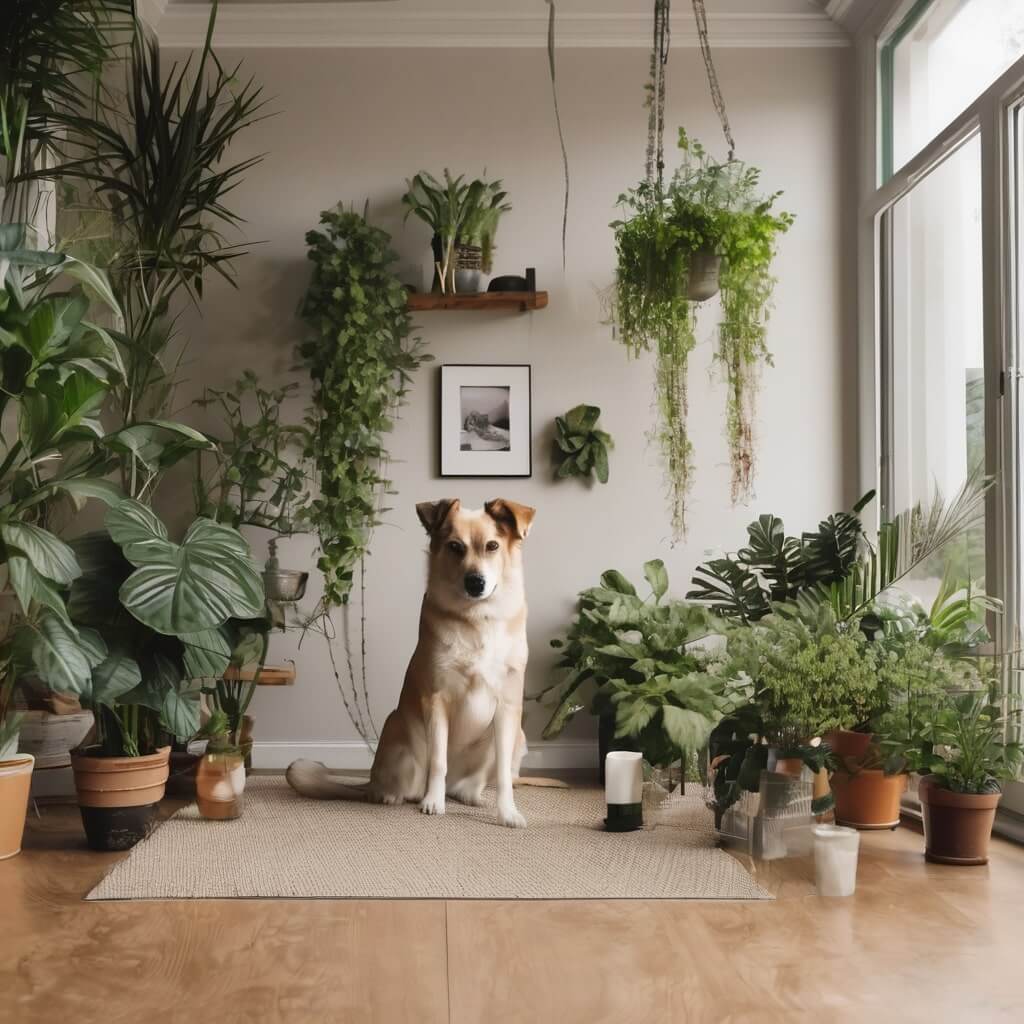 Risks of Having Air Plants in a Dog-Friendly Home, indoor house with plants and a dog