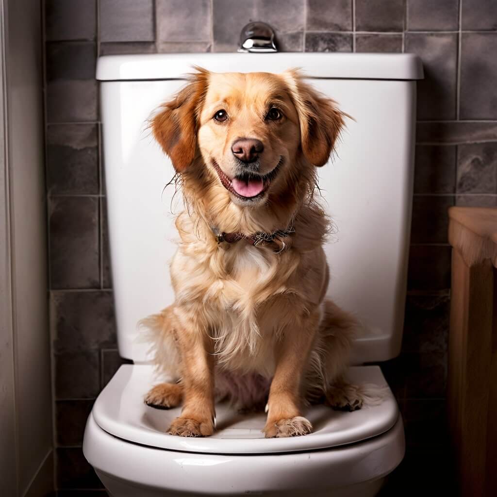 Altering Dog's Bathroom Routine, dog sitting above the toilet seat